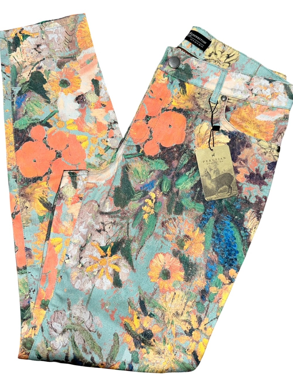 Peruvian Connection Women’s Size 4 Painterly Floral Plein Air Cropped Pants